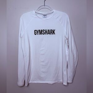 Gymshark White Crewneck Sweatshirt with Black Logo Tag Longsleeve Medium